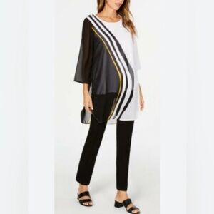 Alfani Women's Black, White, and Yellow Diagonal Stripe Blouse